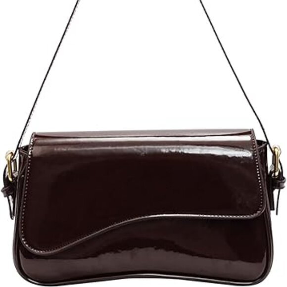 Neiman Marcus Glossy Brown Vegan Leather Purse - Picture 4 of 4